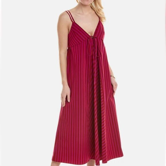 REBECCA TAYLOR Marseille Stripe Cotton Maxi Dress In Stripe Hibiscus 8 $395 - Picture 3 of 12